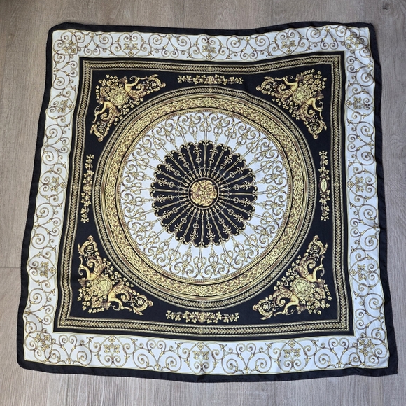 Versace Black and Gold Patterned Scarf - Picture 1 of 4